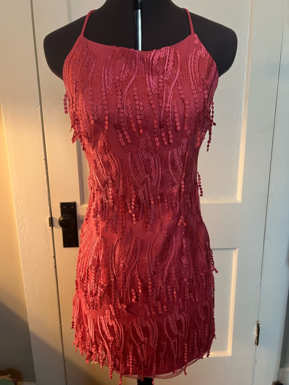 Lulu's Pink Sequin Fringe Bodycon Mini Dress